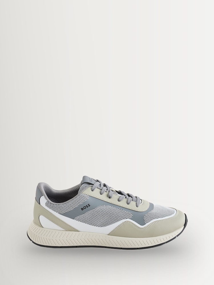 BOSS Natural Titanium Logo Trainers - Image 1 of 1 BOSS Natural Titanium Logo Trainers - Image 1 of 1
