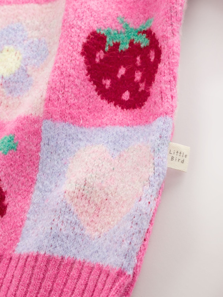 Little Bird by Jools Oliver Pink Fruit Checkerboard Jumper - Image 11 of 11