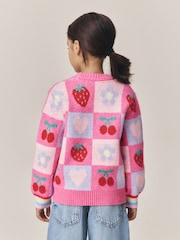 Little Bird by Jools Oliver Pink Fruit Checkerboard Jumper - Image 2 of 11