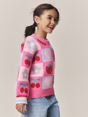 Little Bird by Jools Oliver Pink Fruit Checkerboard Jumper - Image 4 of 11