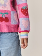 Little Bird by Jools Oliver Pink Fruit Checkerboard Jumper - Image 5 of 11