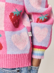 Little Bird by Jools Oliver Pink Fruit Checkerboard Jumper - Image 6 of 11