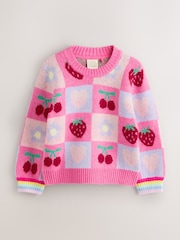 Little Bird by Jools Oliver Pink Fruit Checkerboard Jumper - Image 7 of 11