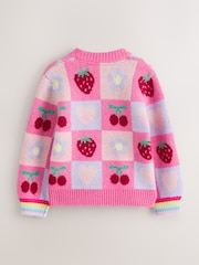 Little Bird by Jools Oliver Pink Fruit Checkerboard Jumper - Image 8 of 11