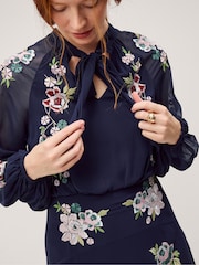 Monsoon Blue Annika Floral Embroidered Chiffon Midi Dress - Image 3 of 4