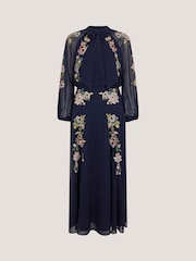 Monsoon Blue Annika Floral Embroidered Chiffon Midi Dress - Image 4 of 4