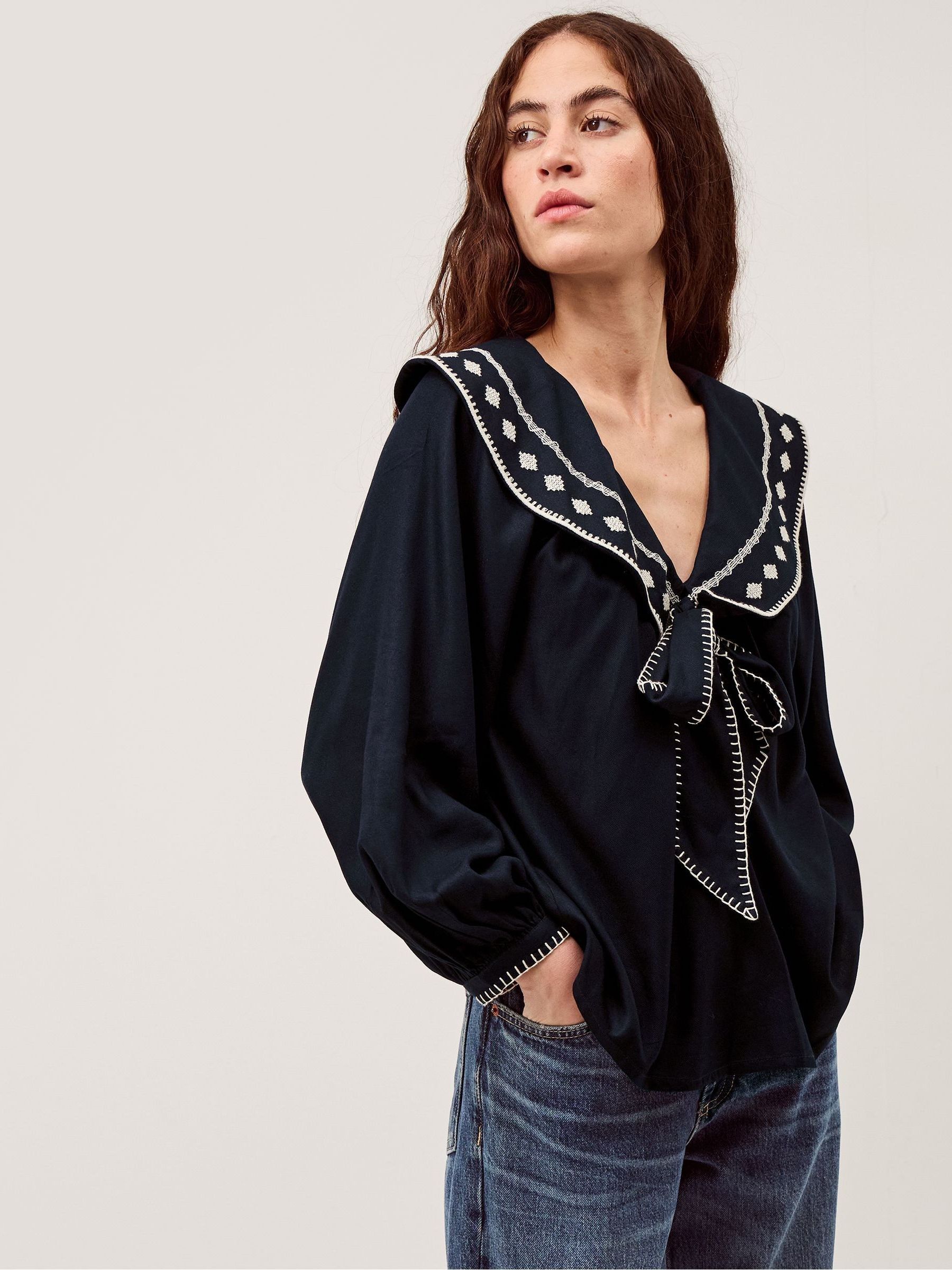 お値下げ【6(ROKU)】COTTON SAILOR COLLAR BLOUSE 6（ロク）の「＜6(ROKU)＞COTTON SAILOR COLLAR BLOUSE/ブラウス