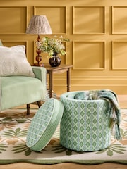 Nina Campbell Green Ikat Diamonds Rosebury Round Footstool - Image 2 of 5