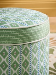 Nina Campbell Green Ikat Diamonds Rosebury Round Footstool - Image 4 of 5