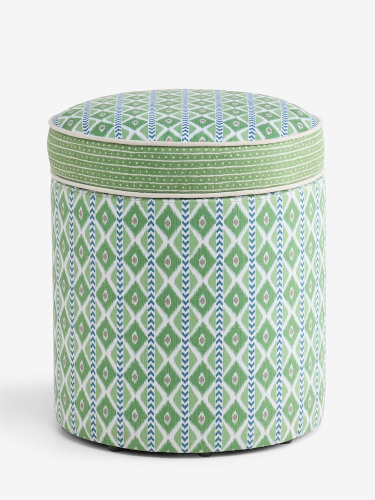Nina Campbell Green Ikat Diamonds Rosebury Round Footstool - Image 5 of 5 Nina Campbell Green Ikat Diamonds Rosebury Round Footstool - Image 5 of 5