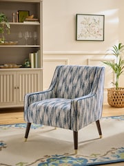 Nina Campbell Rowan Ikat Denim Blue Rosebury Accent Chair - Image 1 of 7