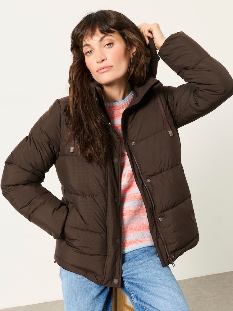 FatFace Carly Chocolate Brown Petite Short Puffer Jacket - Image 1 of 6 FatFace Carly Chocolate Brown Petite Short Puffer Jacket - Image 1 of 6