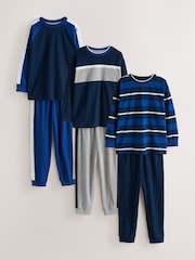 Blue Stripes Long Sleeve Jogger Pyjamas Set 3 Pack (3-16yrs) - Image 1 of 7