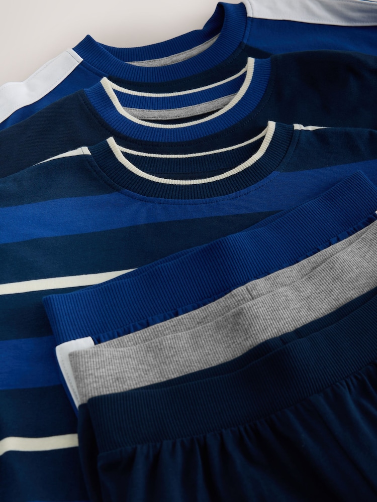 Blue Stripes Long Sleeve Jogger Pyjamas Set 3 Pack (3-16yrs) - Image 7 of 7 Blue Stripes Long Sleeve Jogger Pyjamas Set 3 Pack (3-16yrs) - Image 7 of 7