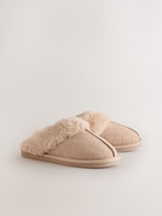Ecru Croc Faux Fur Lined Suede Mule Slippers - Image 2 of 5