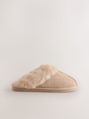 Ecru Croc Faux Fur Lined Suede Mule Slippers - Image 3 of 5