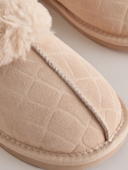 Ecru Croc Faux Fur Lined Suede Mule Slippers - Image 4 of 5