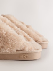 Ecru Croc Faux Fur Lined Suede Mule Slippers - Image 5 of 5