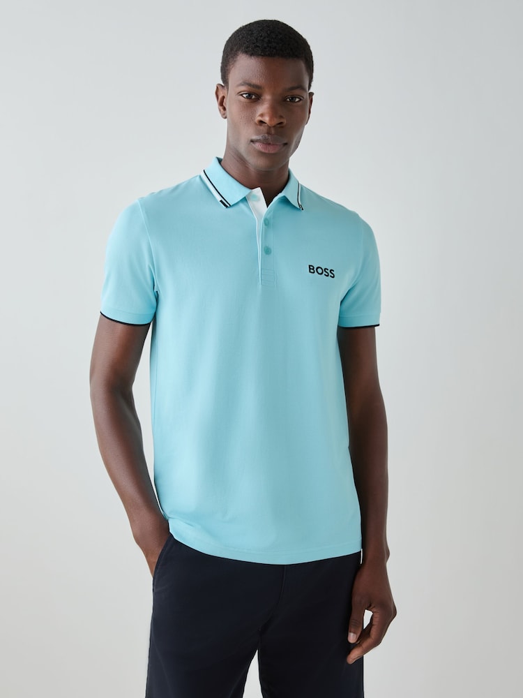 BOSS Blue Paddy Pro Tipped Collar Polo Shirt - Image 1 of 4 BOSS Blue Paddy Pro Tipped Collar Polo Shirt - Image 1 of 4