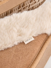 Tan Brown Faux Fur Lined Suede Mule Slippers - Image 6 of 6