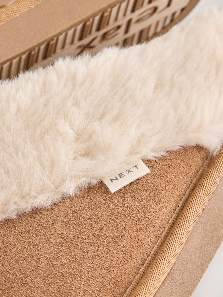 Tan Brown Faux Fur Lined Suede Mule Slippers - Image 6 of 6