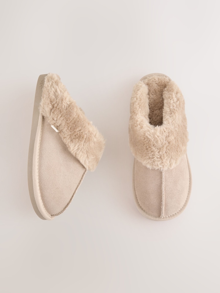Sand Faux Fur Lined Suede Mule Slippers - Image 1 of 6 Sand Faux Fur Lined Suede Mule Slippers - Image 1 of 6