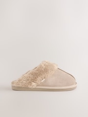Sand Faux Fur Lined Suede Mule Slippers - Image 4 of 6