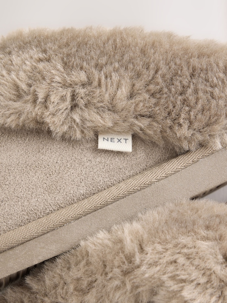 Grey/Brown Faux Fur Lined Suede Mule Slippers - Image 5 of 5 Grey/Brown Faux Fur Lined Suede Mule Slippers - Image 5 of 5