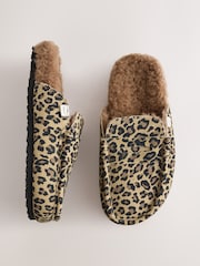 Animal/Brown Suede Footbed Slippers - Image 1 of 5