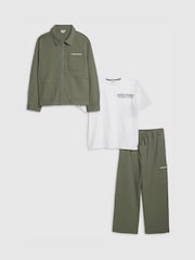 River Island Green Twill Shacket & Trouser Set 3 Piece - Image 1 of 5