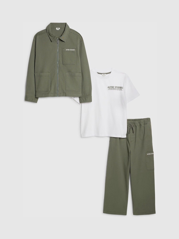 River Island Green Twill Shacket & Trouser Set 3 Piece - Image 1 of 5
