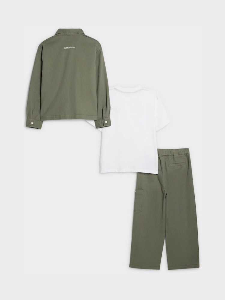 River Island Green Twill Shacket & Trouser Set 3 Piece - Image 2 of 5