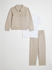 River Island Natural Scuba Shacket & Short 3 Piece Set - Image 1 of 5