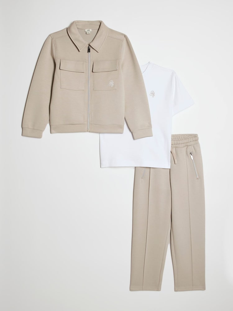River Island Natural Scuba Shacket & Short 3 Piece Set - Image 1 of 5 River Island Natural Scuba Shacket & Short 3 Piece Set - Image 1 of 5