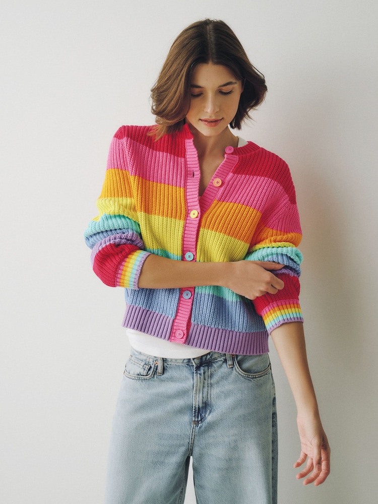 Little Bird by Jools Oliver Rainbow Stripe Knitted Cardigan - Image 2 of 16