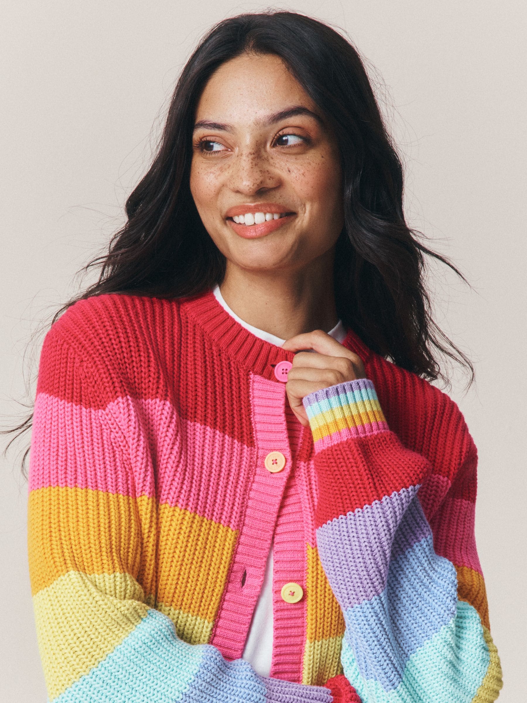 Buy Little Bird by Jools Oliver Rainbow Stripe Cable Cardigan from
