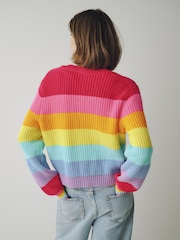 Little Bird by Jools Oliver Rainbow Stripe Knitted Cardigan - Image 4 of 16
