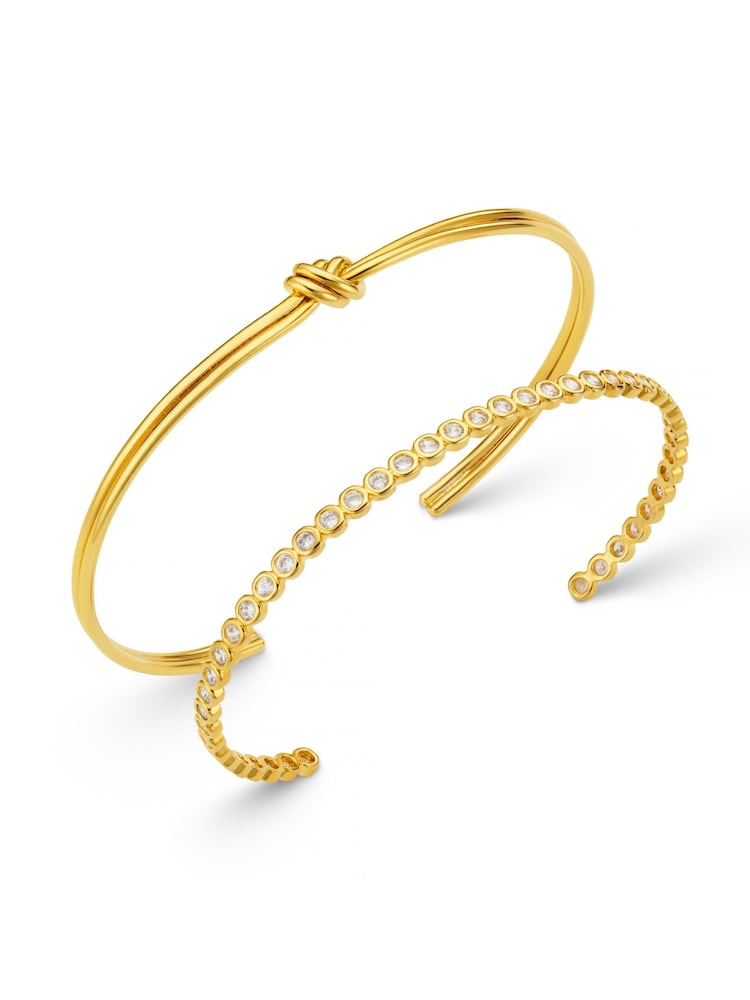 Orelia London Linear Knot & Crystal Wrist Stacking Gold Tone Set - Image 3 of 3 Orelia London Linear Knot & Crystal Wrist Stacking Gold Tone Set - Image 3 of 3