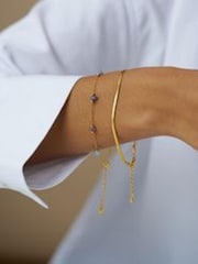 Orelia London Gold Tone Semi-Precious Sodalite Chip & Snake Chain 2-Row Bracelet - Image 2 of 2