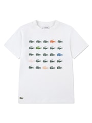 Lacoste White Croc Grid T-Shirt - Image 4 of 7