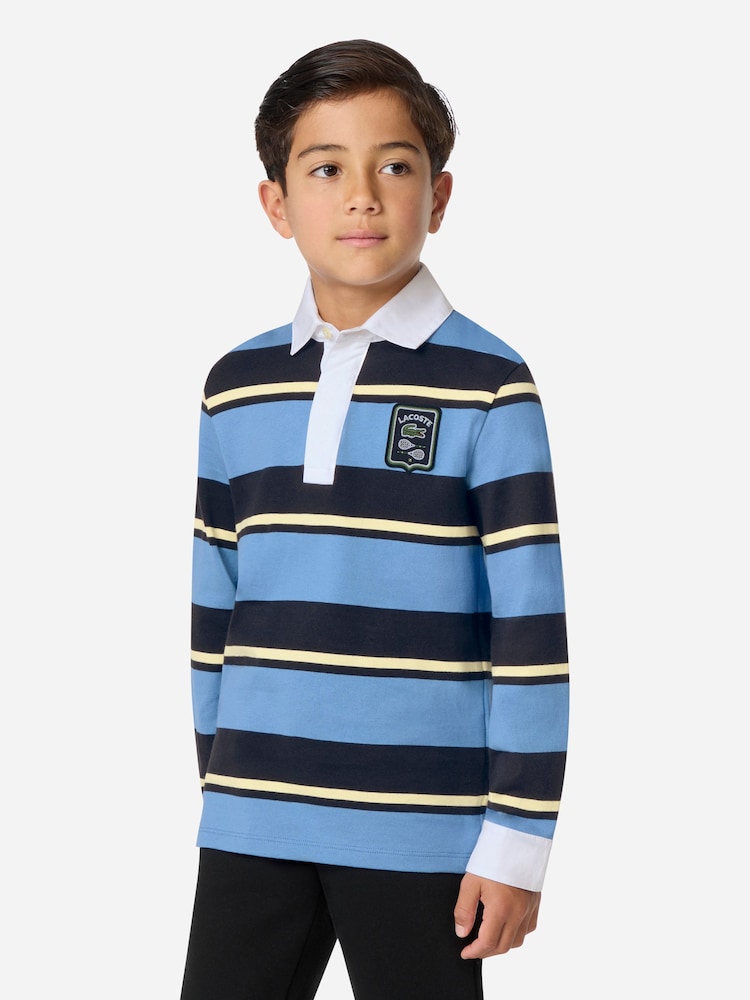 Lacoste Blue Tennis Rugby Stripe Polo Shirt - Image 1 of 7