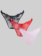 Boux Avenue Black Mix Fran High Leg Lace Thong Knickers 3 Pack - Image 1 of 6