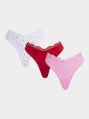 Boux Avenue Ivory Mix/Red/Pink Kaye High Leg Thongs 3 Pack - Image 1 of 6