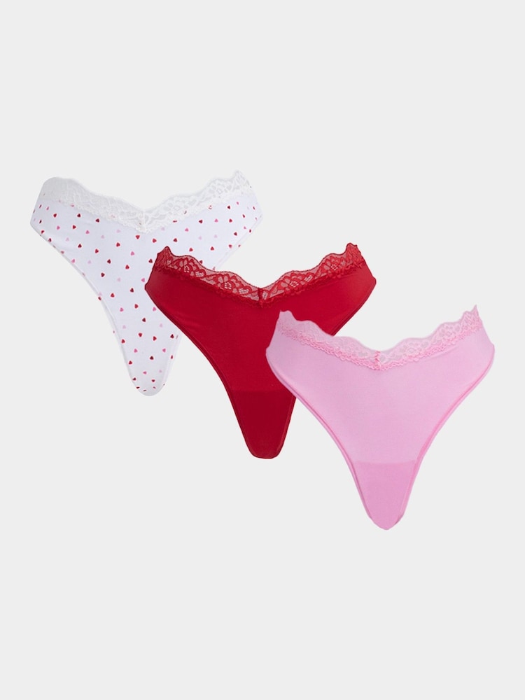 Boux Avenue Ivory Mix/Red/Pink Kaye High Leg Thongs 3 Pack - Image 1 of 6