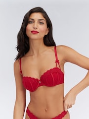 Boux Avenue Pillar Box Red Angelique Mesh Balconette Bra - Image 2 of 7