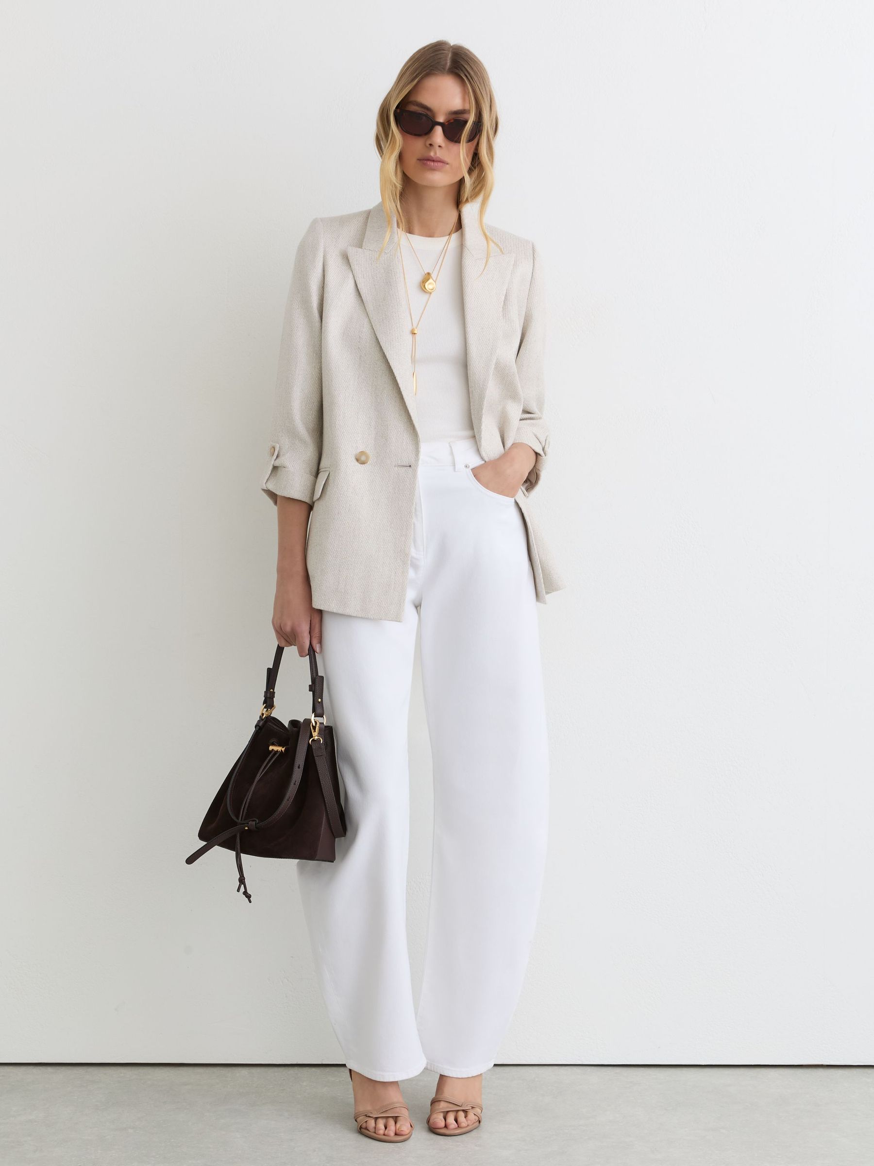 Reiss White Barrel-leg Jeans