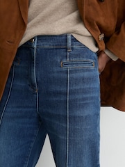 Reiss Mid Blue Claude Petite Pintuck-Detail Flared Jeans - Image 4 of 7