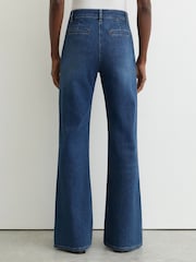 Reiss Mid Blue Claude Petite Pintuck-Detail Flared Jeans - Image 5 of 7