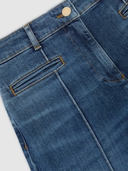 Reiss Mid Blue Claude Petite Pintuck-Detail Flared Jeans - Image 6 of 7