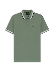 BOSS Olive Green Regular Fit Paddy Tipped Collar Polo Shirt - Image 1 of 1